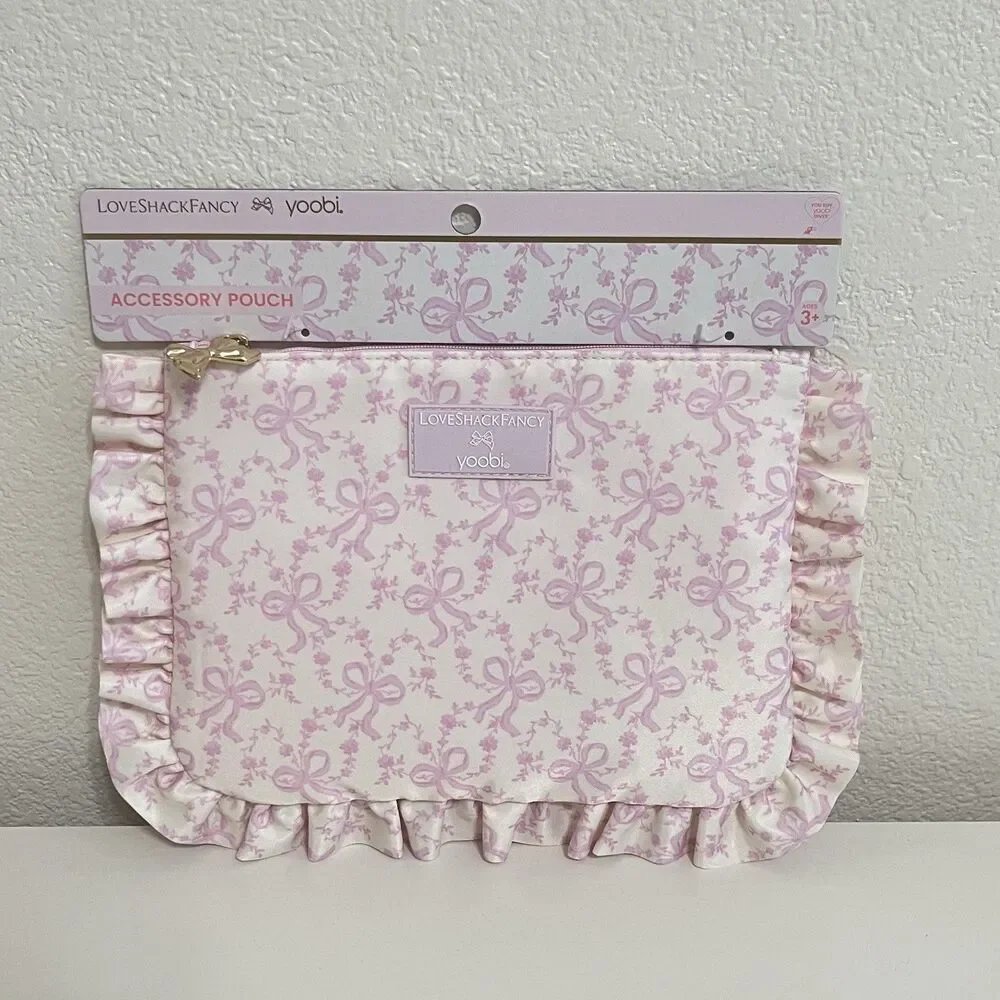 LoveShackFancy x Target Yoobi Coquette Bow Flat Zip Pencil Case with Ruffles NEW
